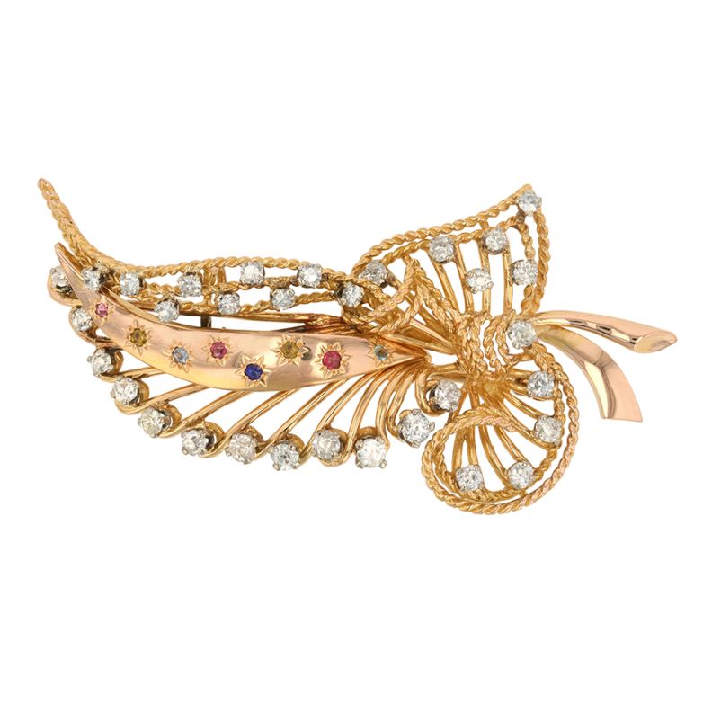 Broche vintage diamants 1.17 carat, tourmalines et quartz 2 ors 13.89g Comme neuf -  reconditionné disponible sur Gemme Les Bijoux